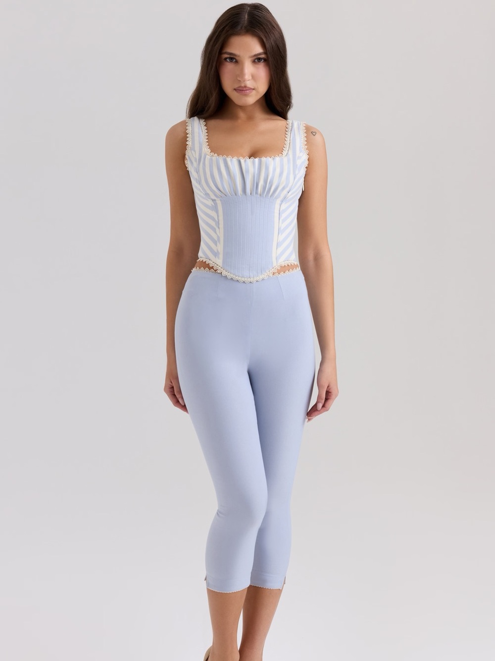 House of CB CARELLA Blue Stretch Twill Fitted Capri Trousers NWOT
